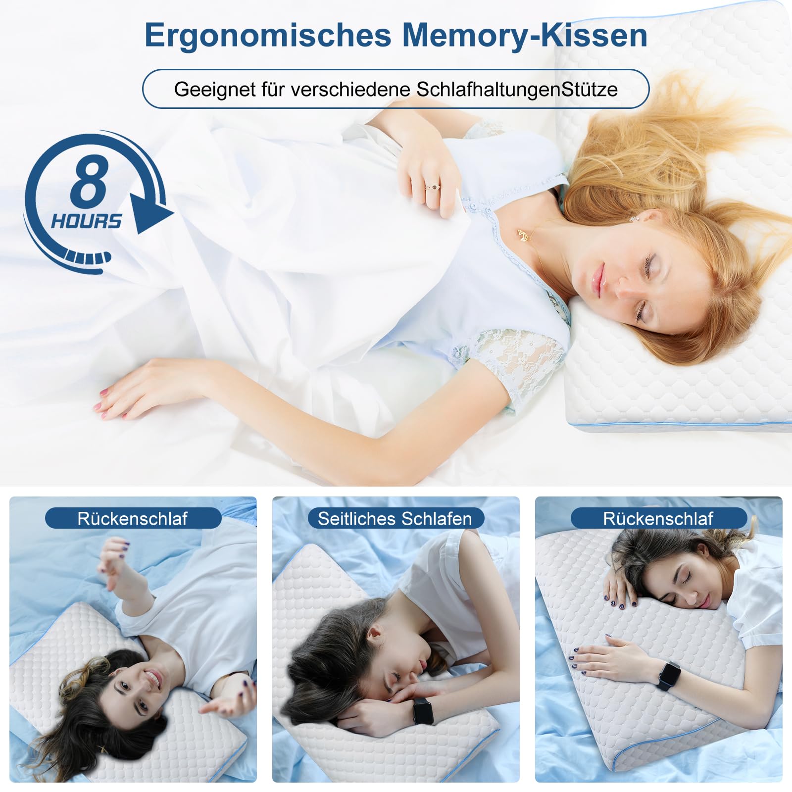 PHYSEN Oreiller Orthopédique Cervical, Cervical à Mémoire de Forme, Oreiller Ergonomique pour la Nuque, Oreiller Hypoallergénique Lavable de Soutien Doux Prime, Anti Ronflement & Anti Douleur