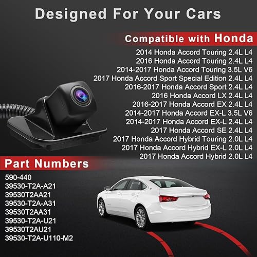 Miniatura 8 de Reemplazo 39530-T2A-A21 590-440 39530-T2A-A31 cámara de respaldo para Honda Accord Sedan EX-L 2014-2015, Honda Accord Sedan, Honda Hybrid 2016-2017,