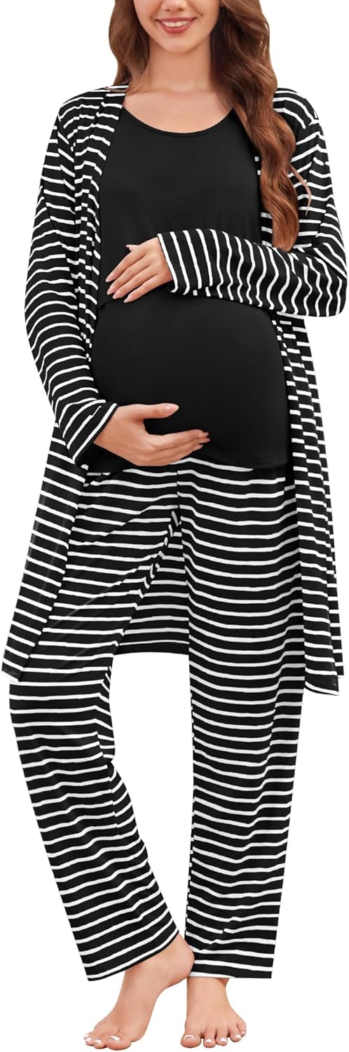 SWOMOG Maternity Nursing Robe Set 3 PCS Women Postpartum Pajamas Breastfeeding Labor Delivery Hospital Pregnancy Pjs