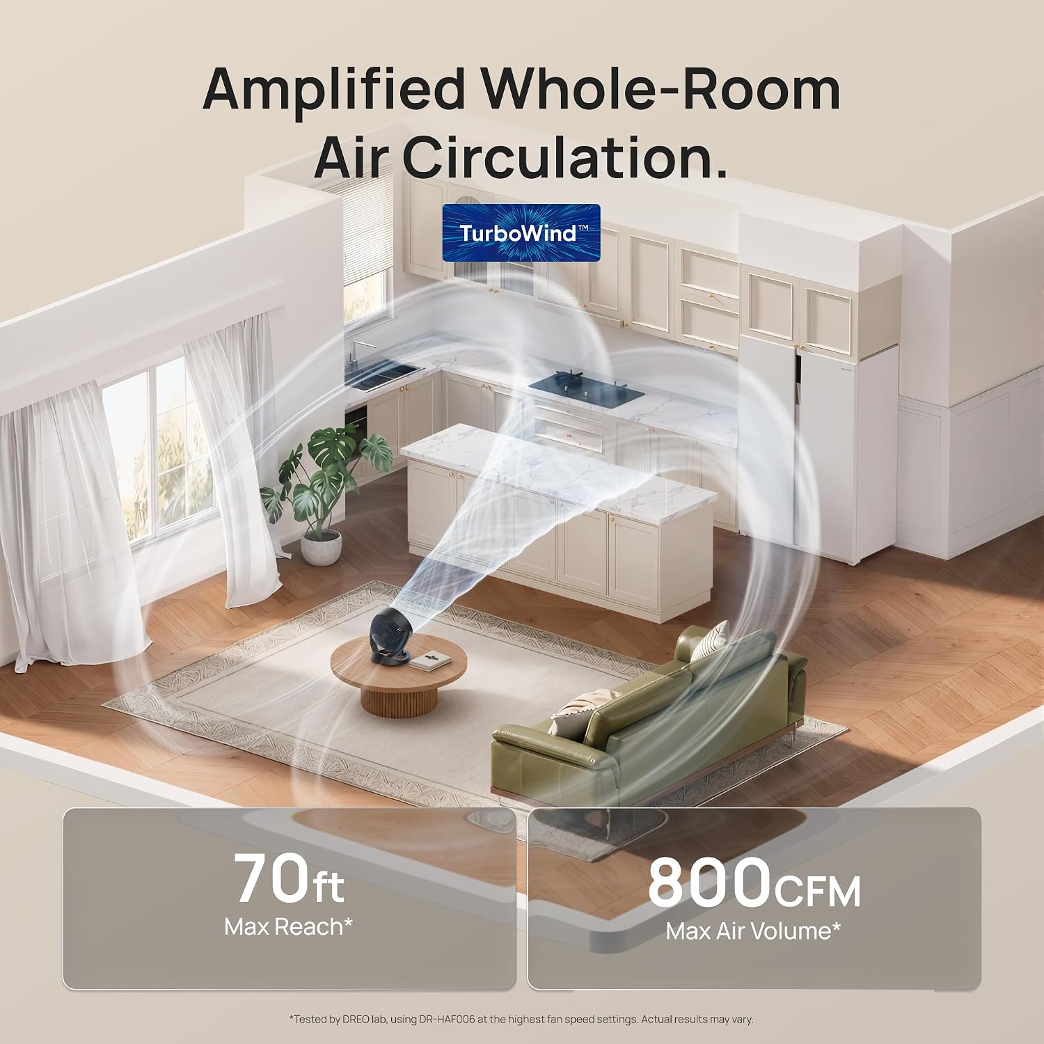 DREO 12 inch Table Fans for Home, Whole Room Air Circulator Fan, 70ft Powerful Airflow, 120° Adjustable Tilt, 28db Low Noise, 3 Speeds, Quiet TurboPoly™ Desk Fan for Bedroom, Office