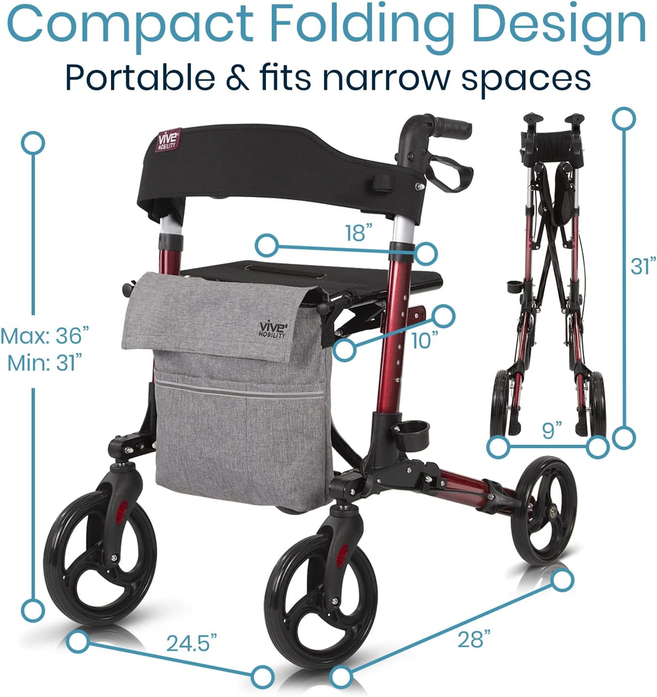 Adjustable handles of Vive Mobility Rollator Walker