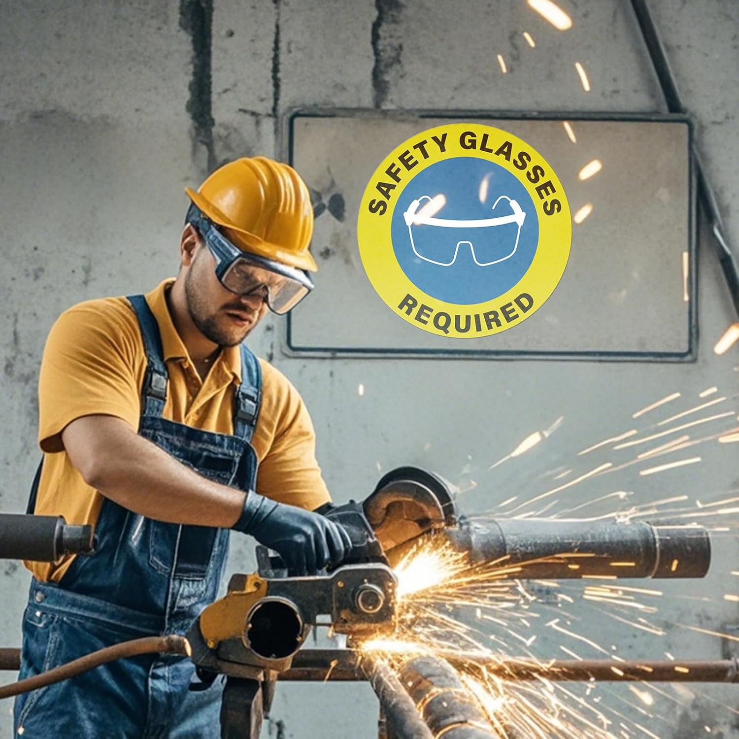 5 Pack Safety Glasses Required Sticker 17 × 17 Inches Eyes Protection Caution Warning Safety Sign Self Adhesive Vinyl Waterproof Signage for Factory Warehouse Workplace