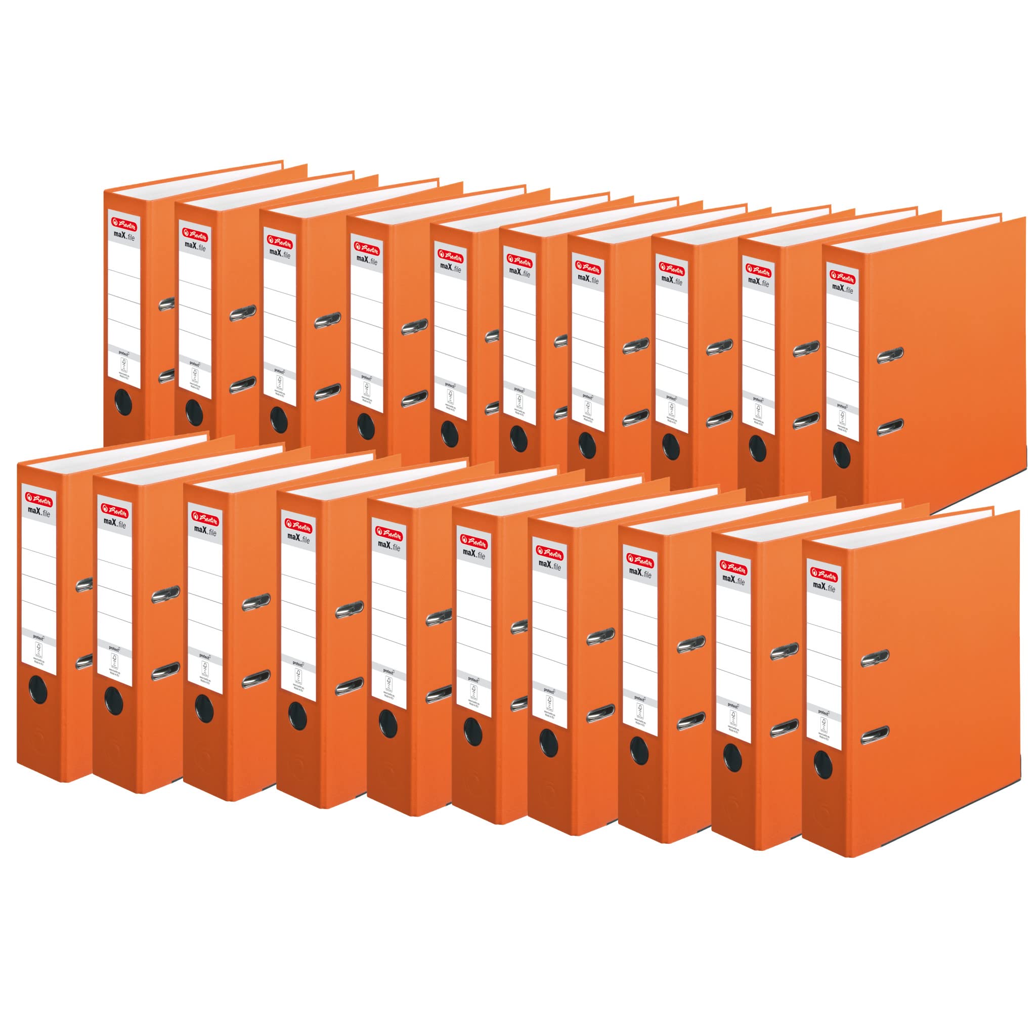 Herlitz maX.File Protect - Cartellina A4, 8 cm, con etichetta sul dorso, 20 pezzi, colore: arancione
