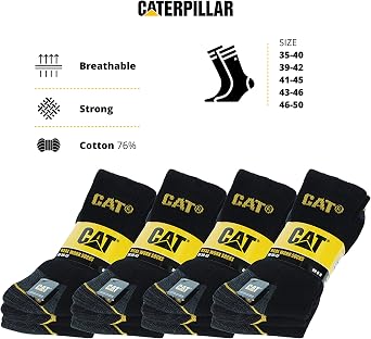 CAT Caterpillar Adults Heavy Duty Workwear Socks - Pack of 12 - Double Reinforced Heel