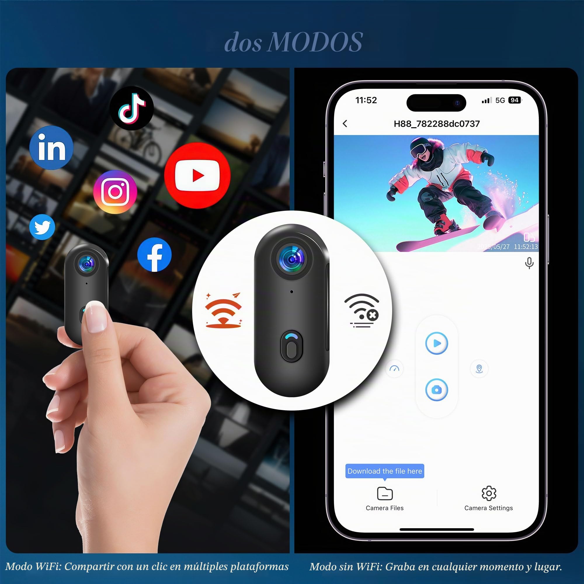 Mini Action Cam WiFi, cámara submarina 4K, resistente al agua hasta 30 m, manos libres, apto para cualquier lugar, cámara de casco de 360°, para motocicleta, bicicleta, bodycam, mini cámara