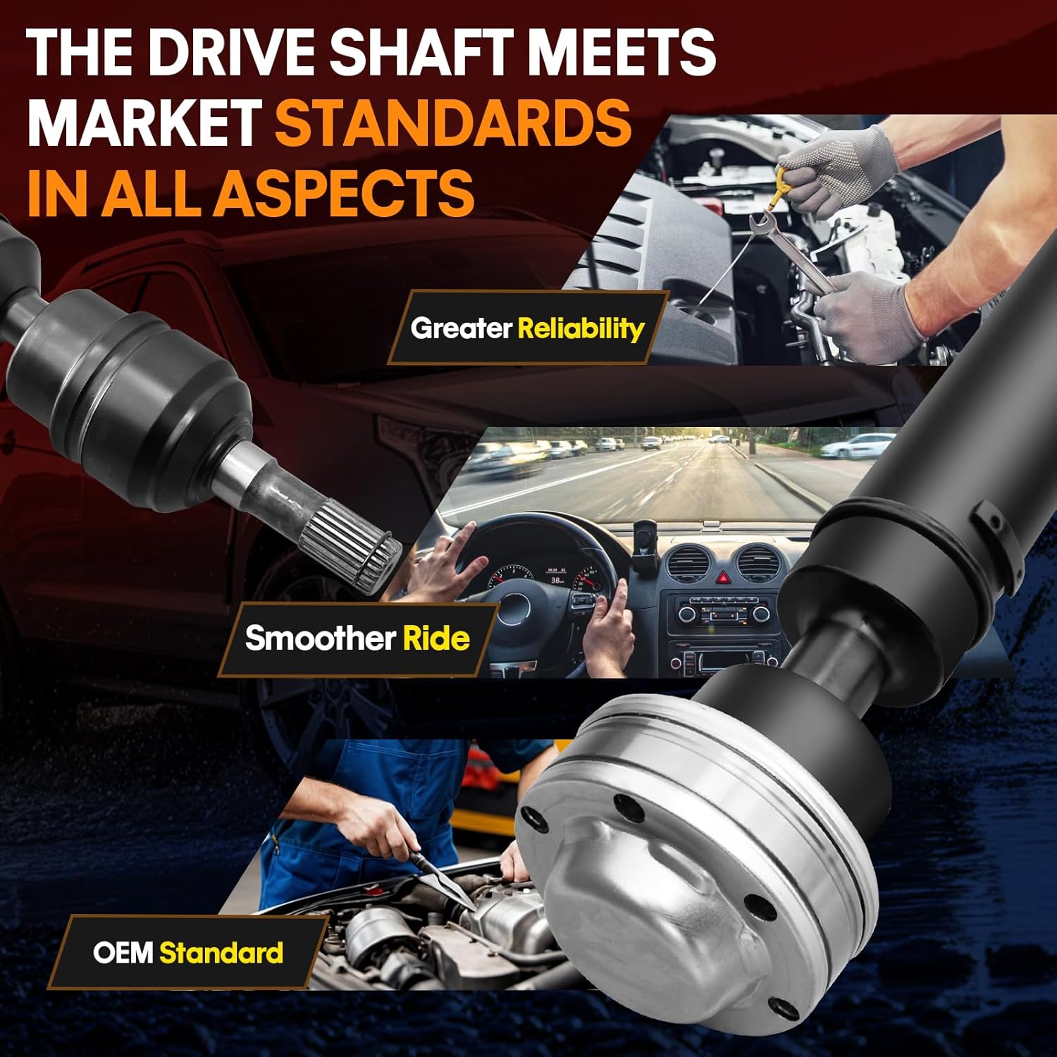 Rear Drive Shaft Assembly Fit for 2010-2016 Cadillac SRX, [AWD, 2.8L 3.0L, 3.6L, Sport Utility], 3 Piece Complete Driveshaft Prop Shaft Replaces OE 22885388, 20927516, 986-301