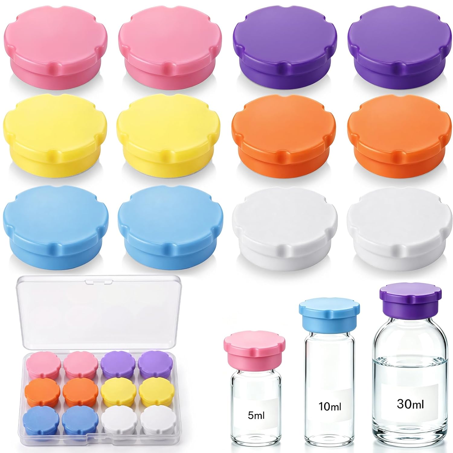 Sieral 8 Pcs 5-30ml Vial Caps for Peptide Storage, Peptide Vial Caps, Colored Silicone Protective Cap Reusable Vials Covers Boxes Fit Peptides Case for Fridge, Airtight Fridge Organizer (Multicolor)