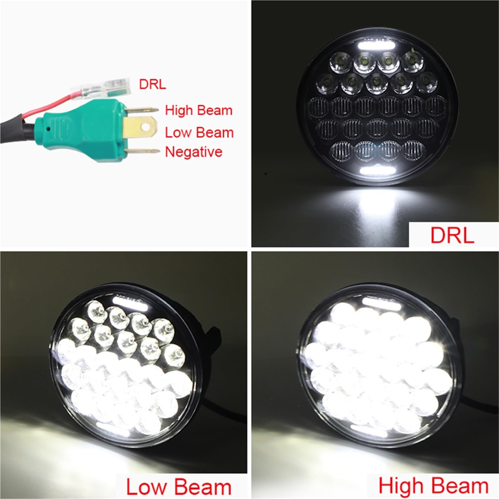Phare de Moto Kit de phares Phare Rond 5D 5-3/4" pour Harley Dyna Sportster 1200 883, Accessoires, Phare Moto LED DRL H4