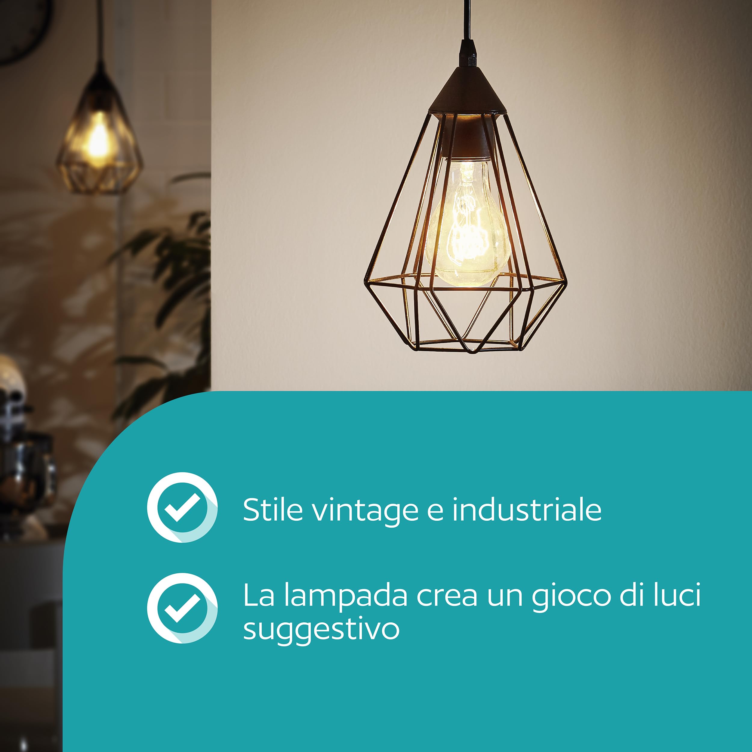 Eglo Lampada a sospensione Tarbes - punto luce vintage in stile retrò, acciaio e plastica, nero, E27, diametro 17,5 cm