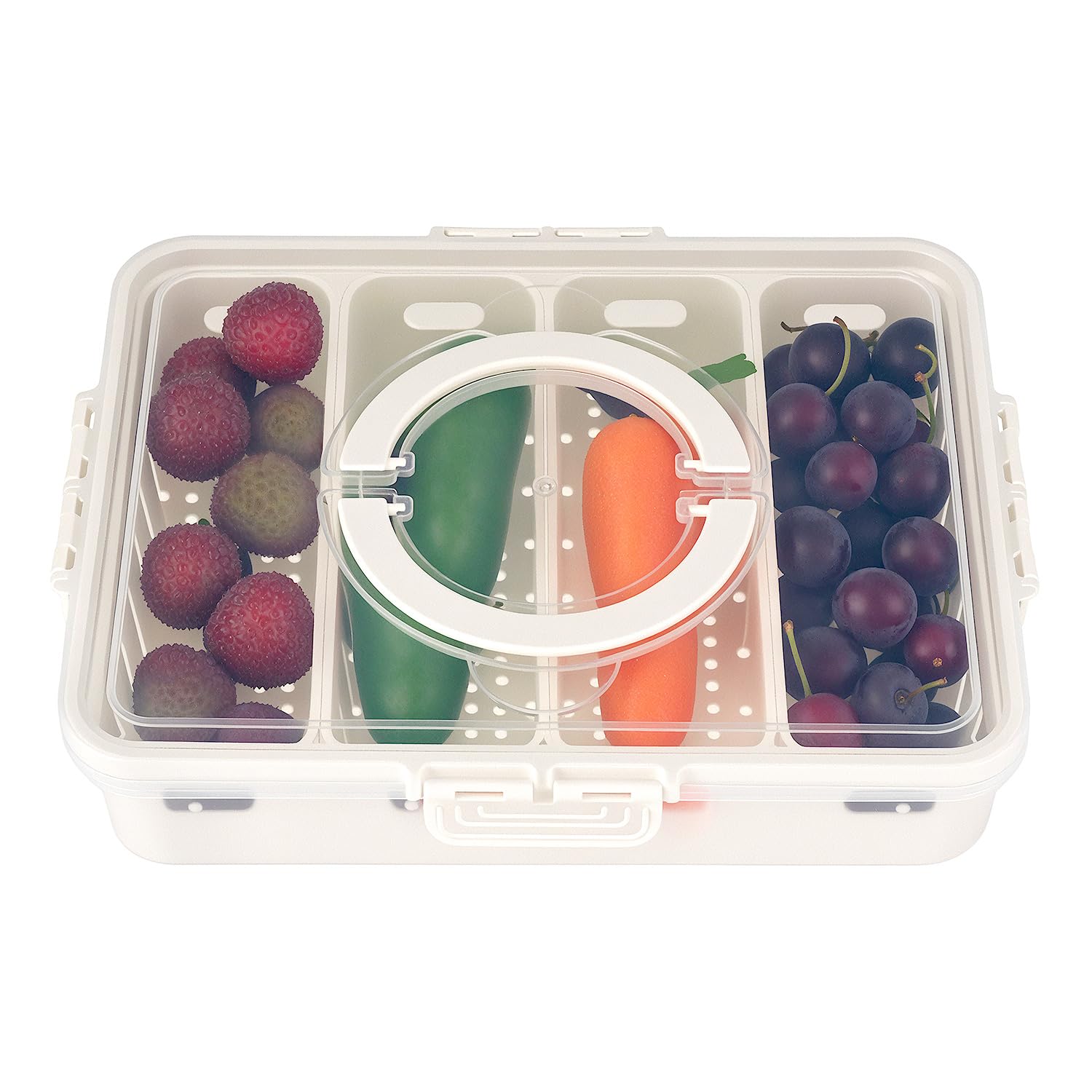 Qwork Transparent Qwork® Airtight Fresh Food Storage Container With 4 Removable Colander And Airtight Lid - 31X24x7 Cm - Fridge Storage Container Organiser