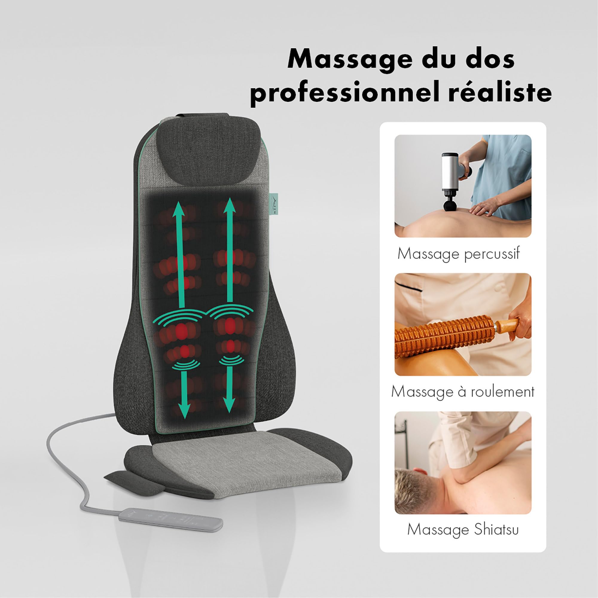 Siège de massage Zen Olympus - 3 types de massages: Shiatsu Max, percussions et roulement - soulage les muscles et appaise les tensions