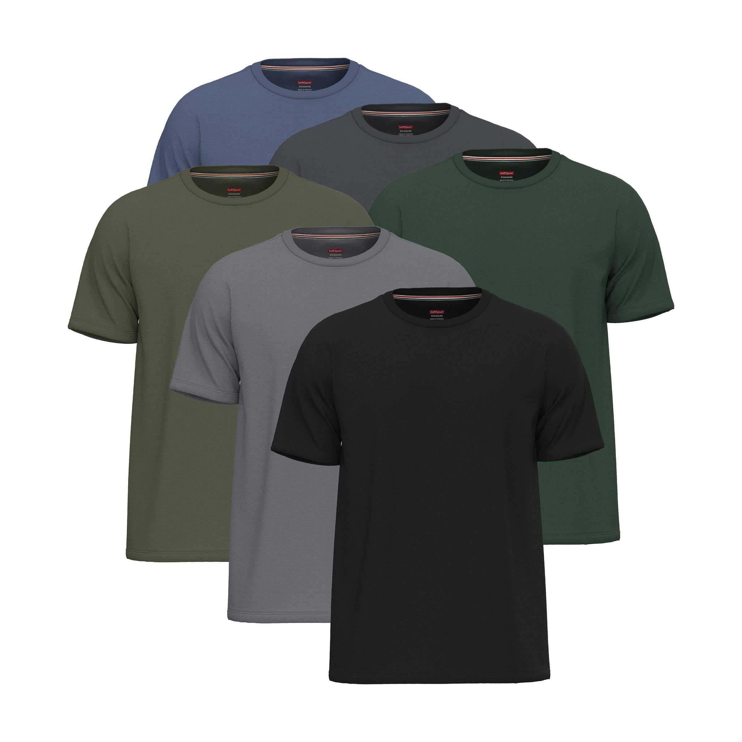SoftSpun Pack 6 Camisetas Hombre Algodón 100% | Camiseta Básica Cuello Redondo | Camisetas Confort para Uso Diario