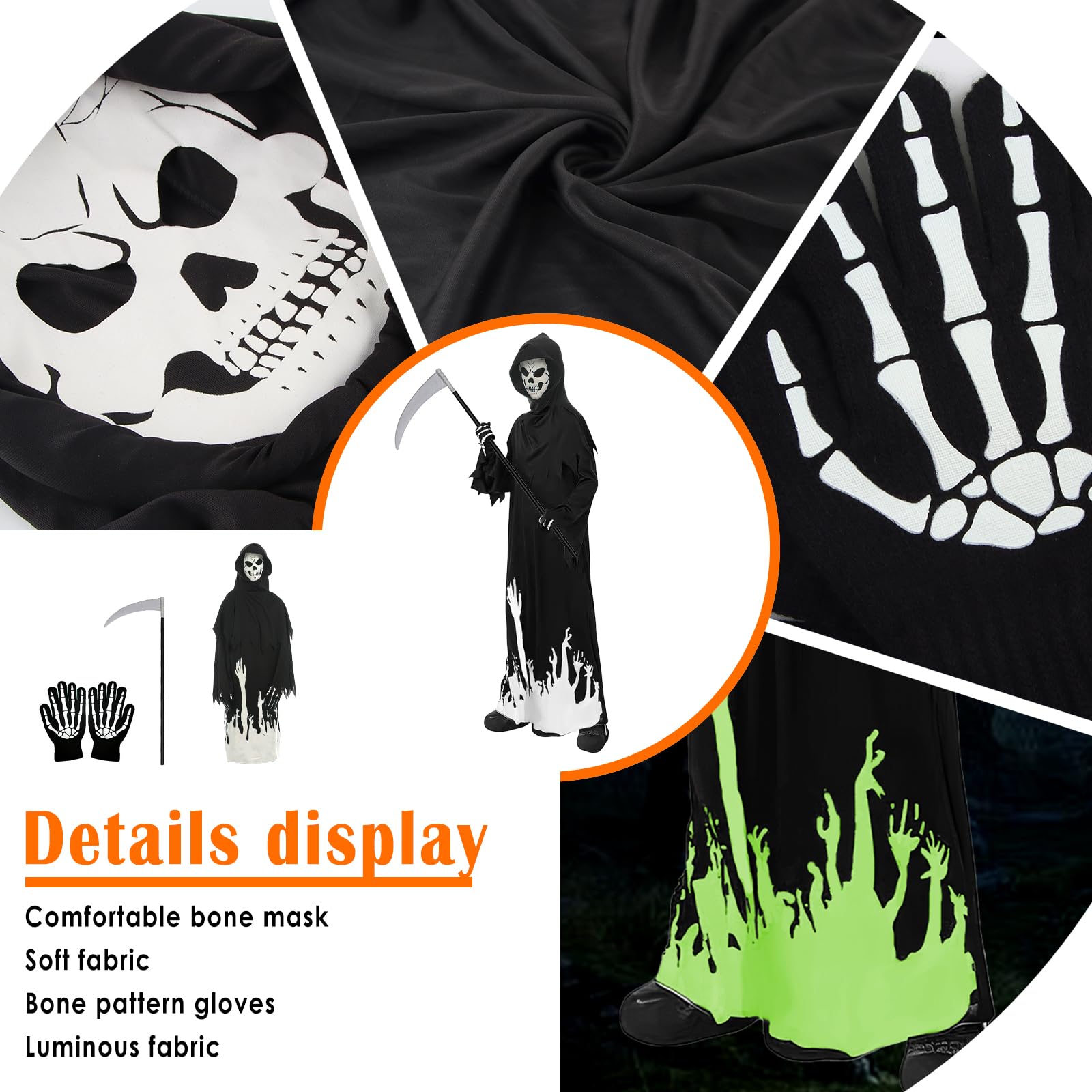 SilverChry Grim Reaper Set, Grim Reaper Costume, Halloween Child Ghost Costume, Reaper Costume, Grim Reaper Costume - Image 3
