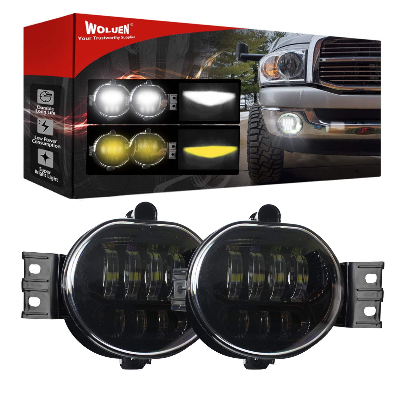 Upgraded Dual Color Super Bright LED Fog Lights for 2002-2008 Dodge Ram 1500 2003-2009 Ram 2500 3500 2004-2006 Durango Truck 2003 2004 2005 2006 2007 2008 2009 Driver and Passenger Side Driving Light