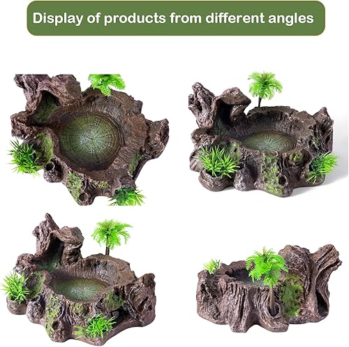 QIRMIZI Reptile Decor, Reptile Food Bowl,Artificial Rock Reptile Hideout, Climbing Ramp for Bearded Dragons, Lizards, and Other Reptiles(03)
