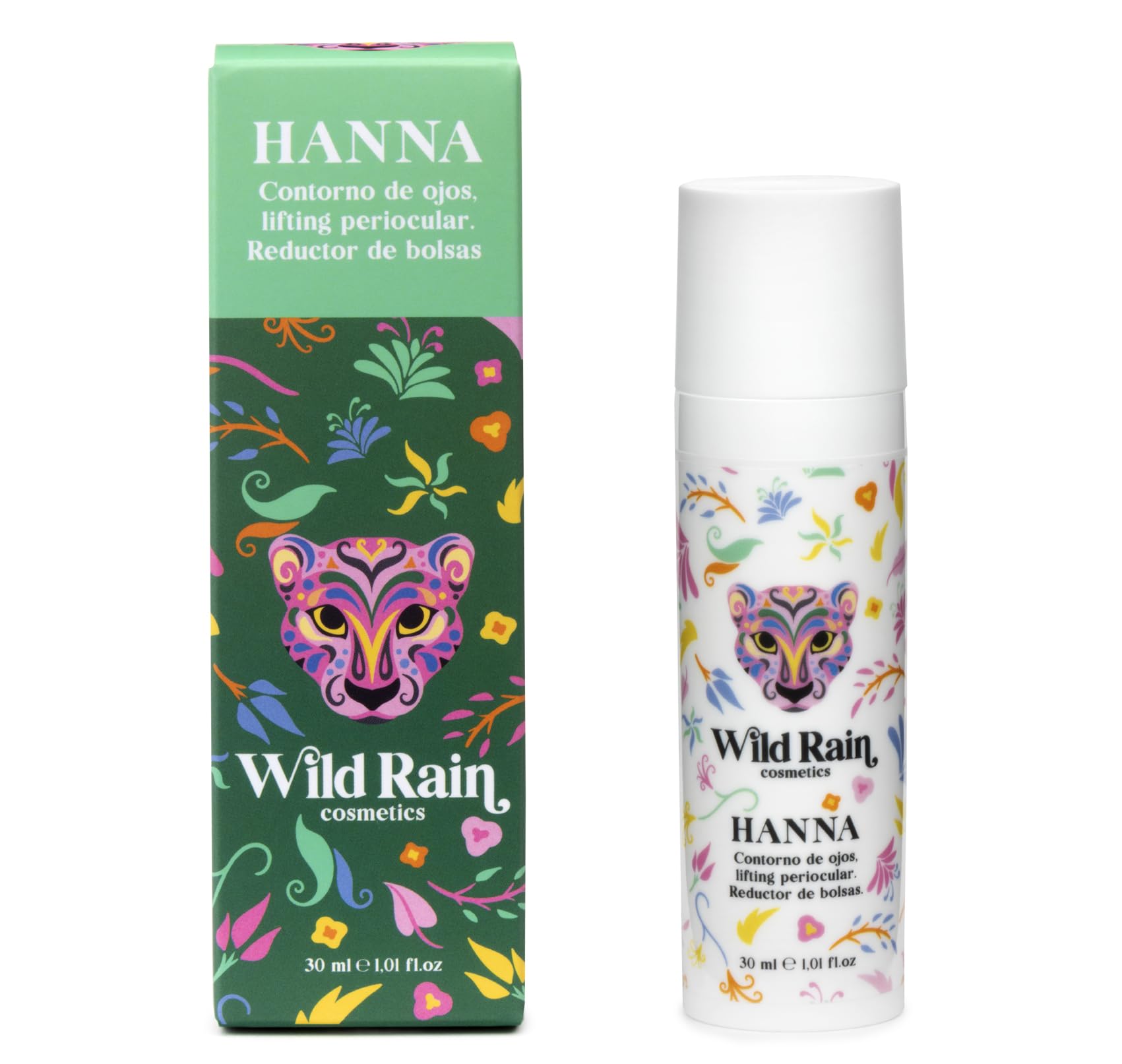 Contorno de Ojos Antibolsas y Antiarrugas Hanna - Crema de Ojos Iluminadora y Revitalizante, Reduce Líneas de Expresión y Patas de Gallo - Efecto Lifting Inmediato - 30 ml - Wild Rain Cosmetics