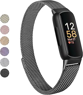 Amzpas Metal Band Compatible with Fitbit Inspire 3 Bands Women Men, Stainless Steel Mesh Loop Adjustable Wristband Replacement Strap for Fitbit Inspire 3 Fitness Tracker