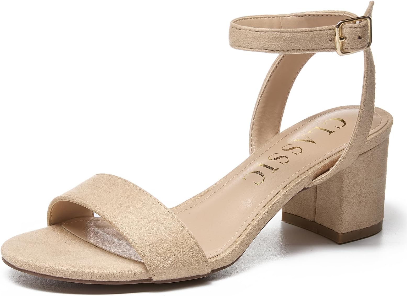 Women's Chunky Low Heels 2.3IN Open Toe and Ankle Strap Nude Black Heel For Women Ankle Strap Short Sandals Wedding Party Comfort Dress Shoes