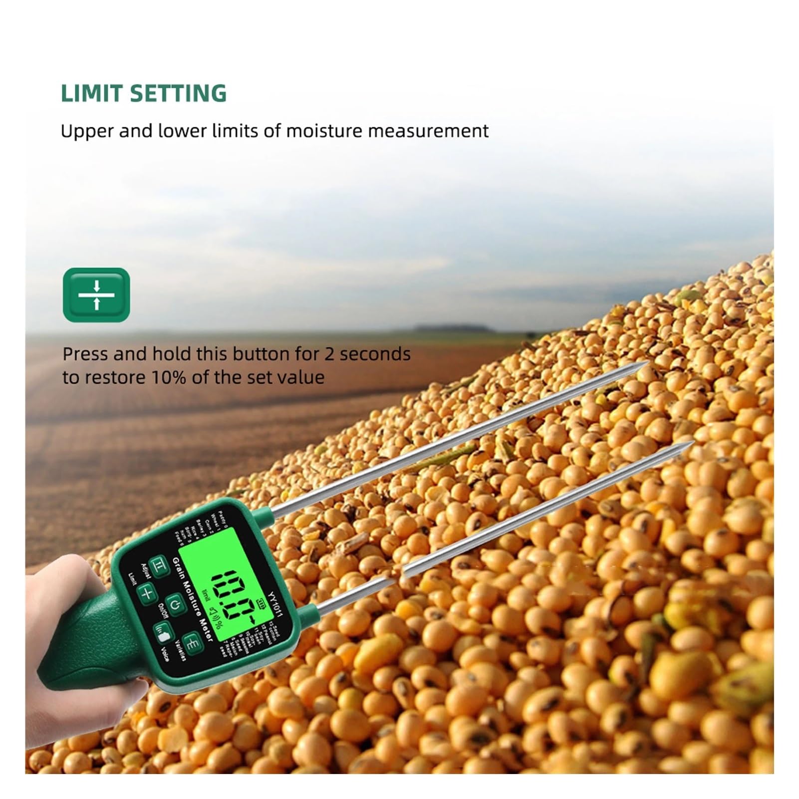 Misuratore Di Umidità Del Fieno Grano E A Soia Display LCD Con Trasmissione Vocale,Controllo accurato