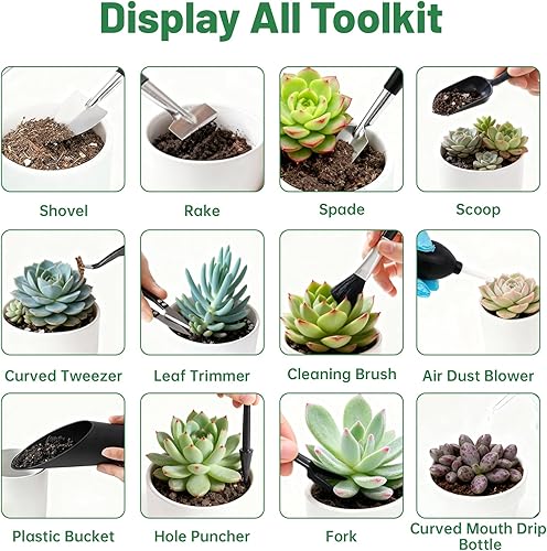 Miniatura 7 de Kit de trasplante de jardinería de 30 piezas, mini kit de herramientas de jardinería para trasplante en interiores y exteriores, cuidado de plantas