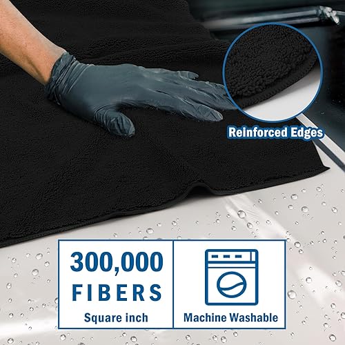 Miniatura 2 de HOMEXCEL Paquete de 2 toallas grandes profesionales de microfibra, para secar, sin pelusas ni manchas, muy absorbentes, para automóviles, SUV, Negro
