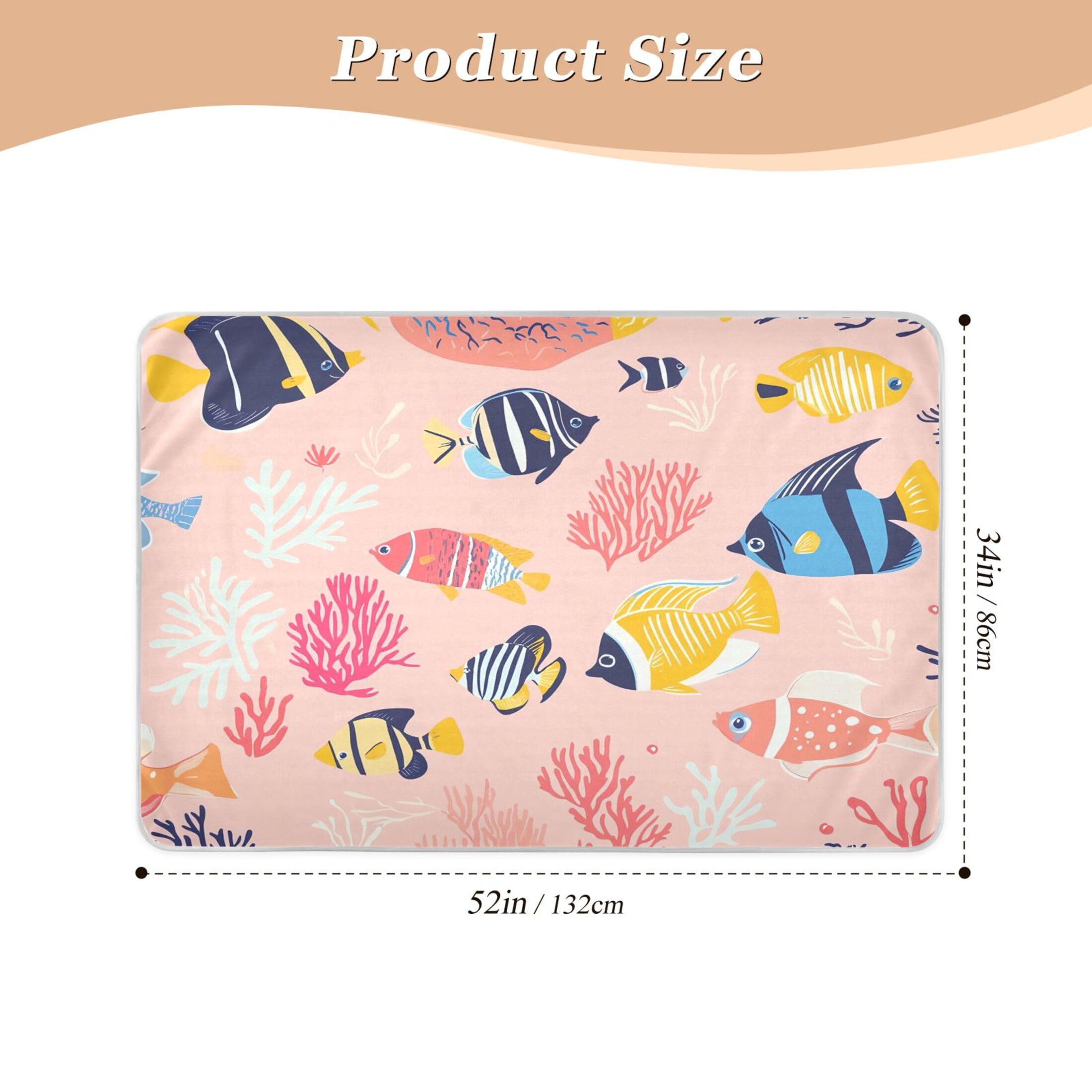 Takiito Colorful Tropical Fish Coral Bed Pad Reusable Bed Underpad Washable Waterproof Leak-Proof Quick Dry Incontinence Pee Pad for Toddlers Kids Adults Pets 34x52 in