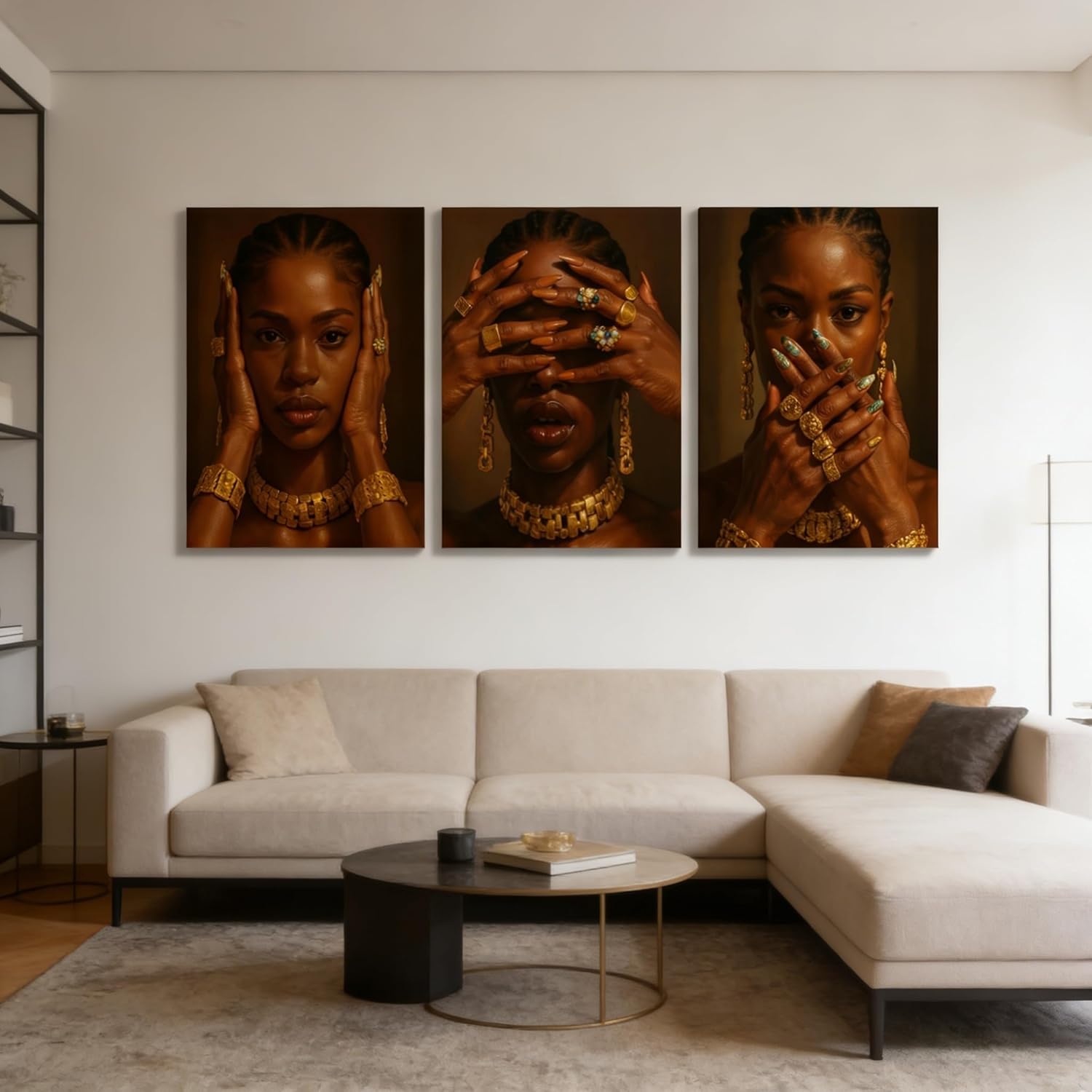 3Pcs Black Girl Wall Art Fashionable African American Black Female Painting Picture Wall DÉCor Abstract Aesthetics Black Girls Gestures Poster Print Artwork For Living Room Bedroom 12x16 Inch Framed