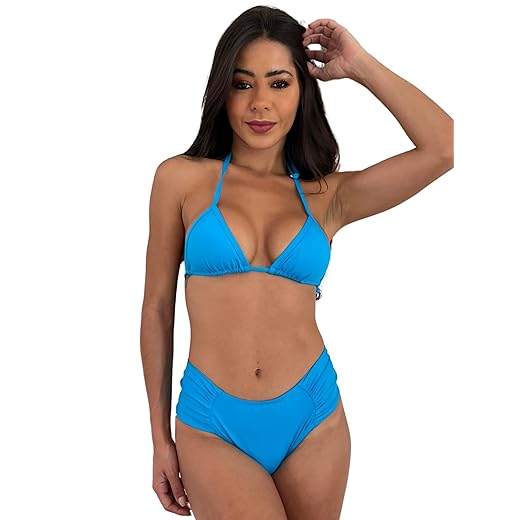 Biquini Neon Cortininha Com Bojo e Calcinha Cintura Alta Modeladora Empina Bumbum Proteção UV50+ Importado Acabamento Premium