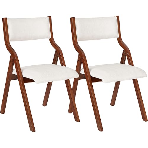 Ball & Cast Kitchen Folding Chairs with Padded Seats Foldable chairs Set of 2, 18" Seat Height, Cream White