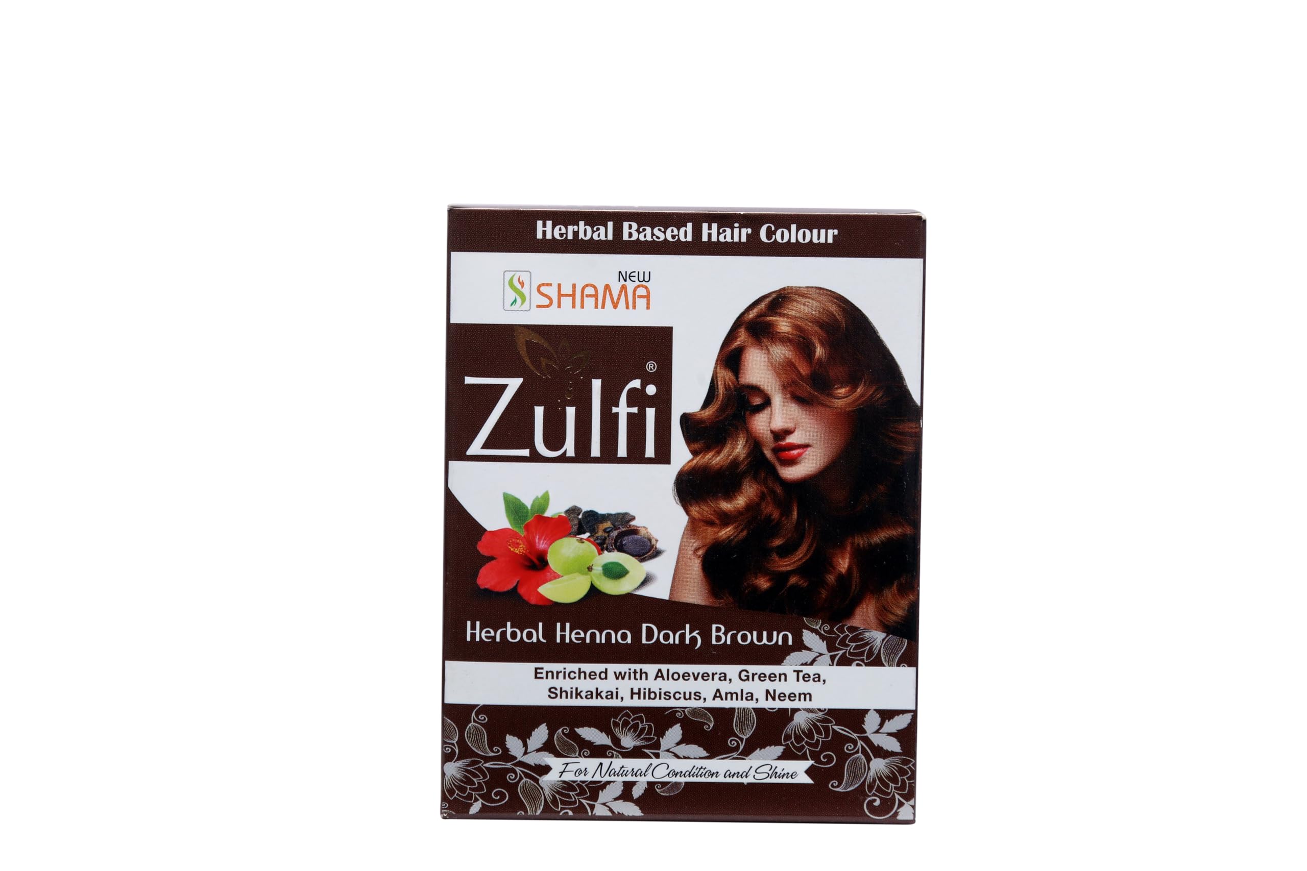 New Shama Zulfi Herbal Henna Natural Hair Colour, Enriched with Aloevera, Green Tea, Shikakai, Hibiscus, Amla, Neem (BROWN)-image-5