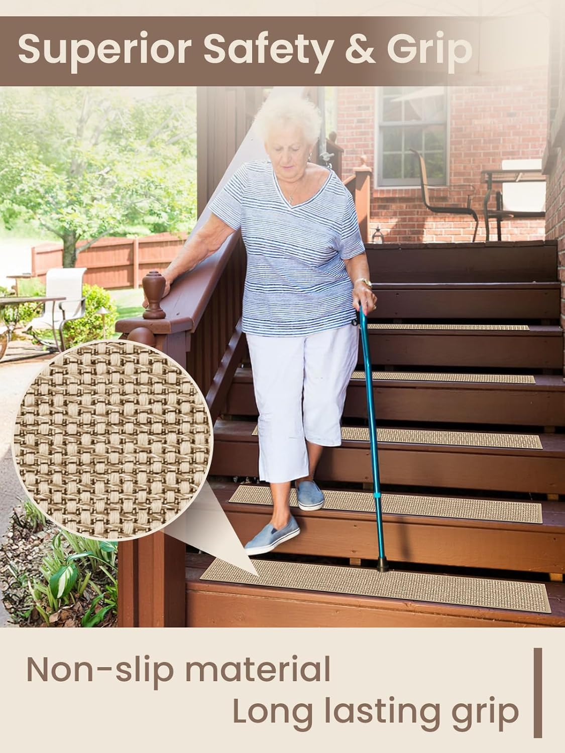 Stair Treads for Wooden Steps Indoor, Peel and Stick Stair Tread,Stair Runners, Non-Slip Carpet Stair-Treads for Kids, Elders & Pets, Machine Washable, Reusable(15PCS,30"x8",Beige)