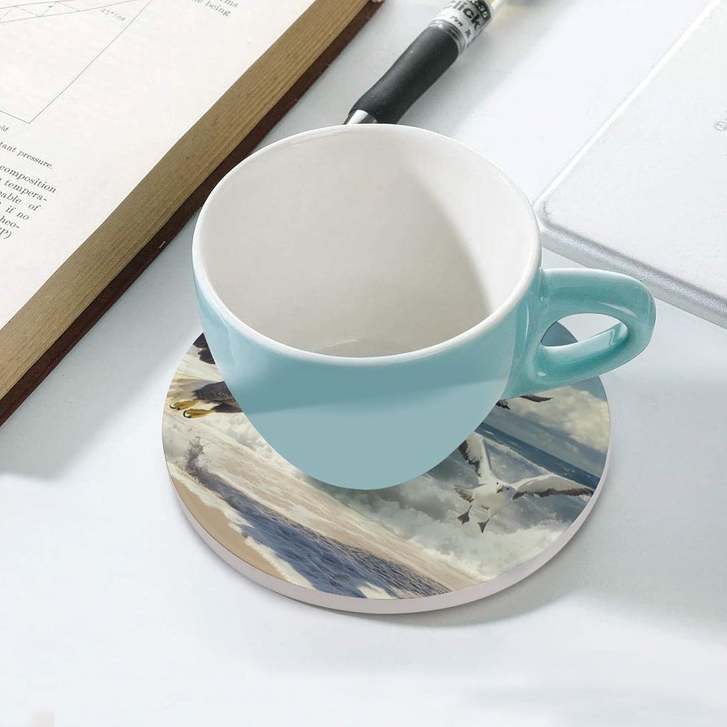 Bald Eagle1 Albatross Round Ceramic Coasters for Drinks Absorbent Cup Holder Tabletop Protector with Cork Base