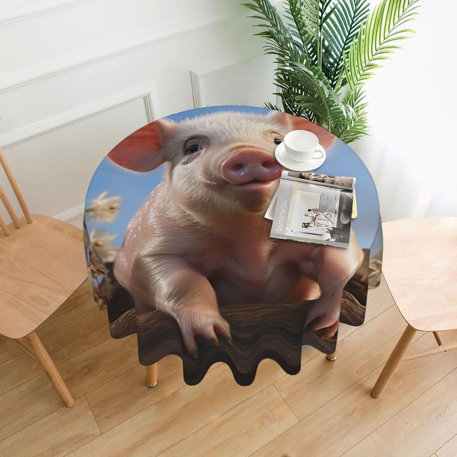 Nappe ronde en tissu imperméable imprimé cochon pour salle à manger sans tache
