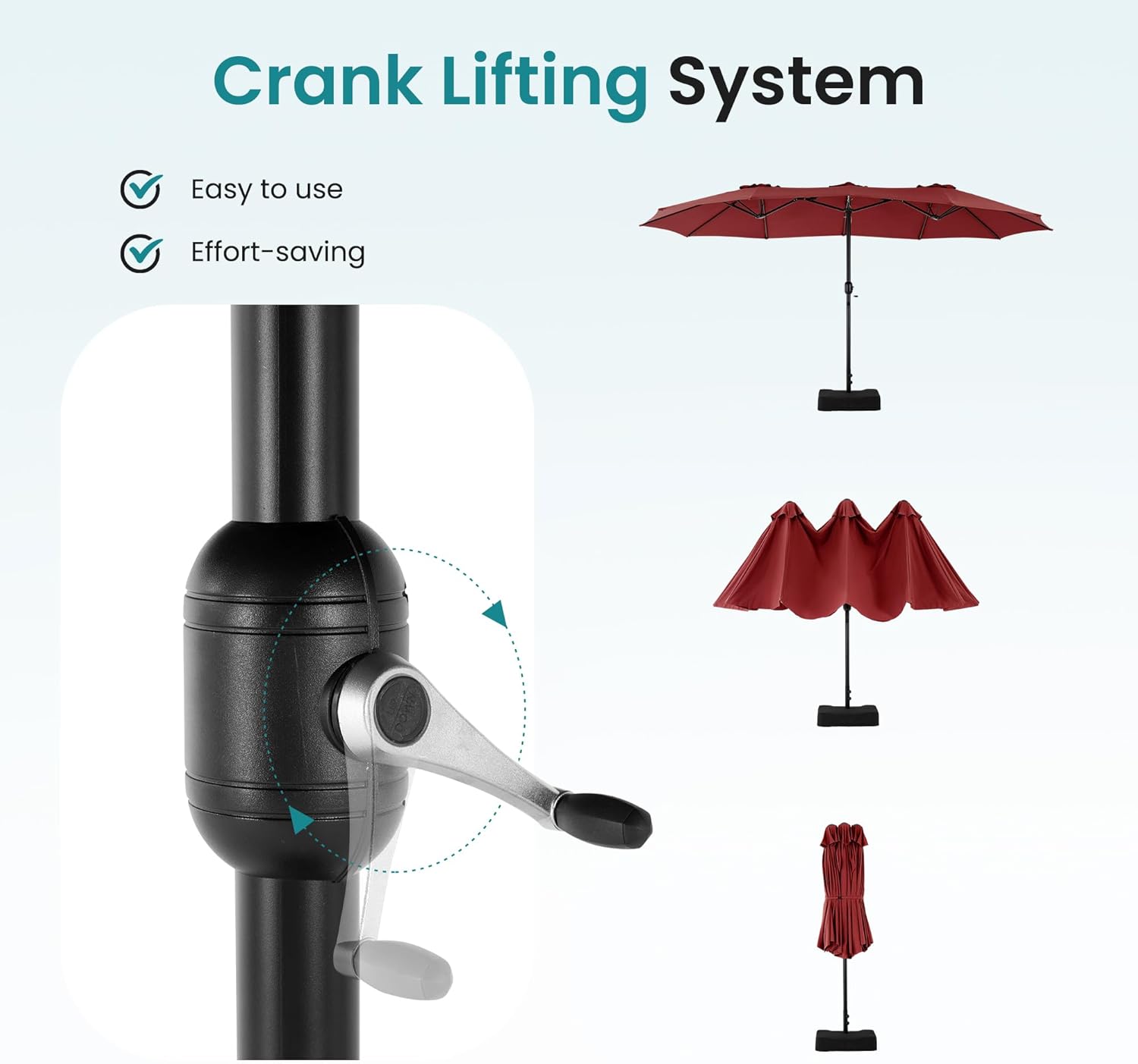 DUMOS 15FT Large Patio Umbrella with Base Included, Rectangle Table Umbrella Outdoor Patio, Outside Umbrellas for Deck, Market, Backyard, Wine Red