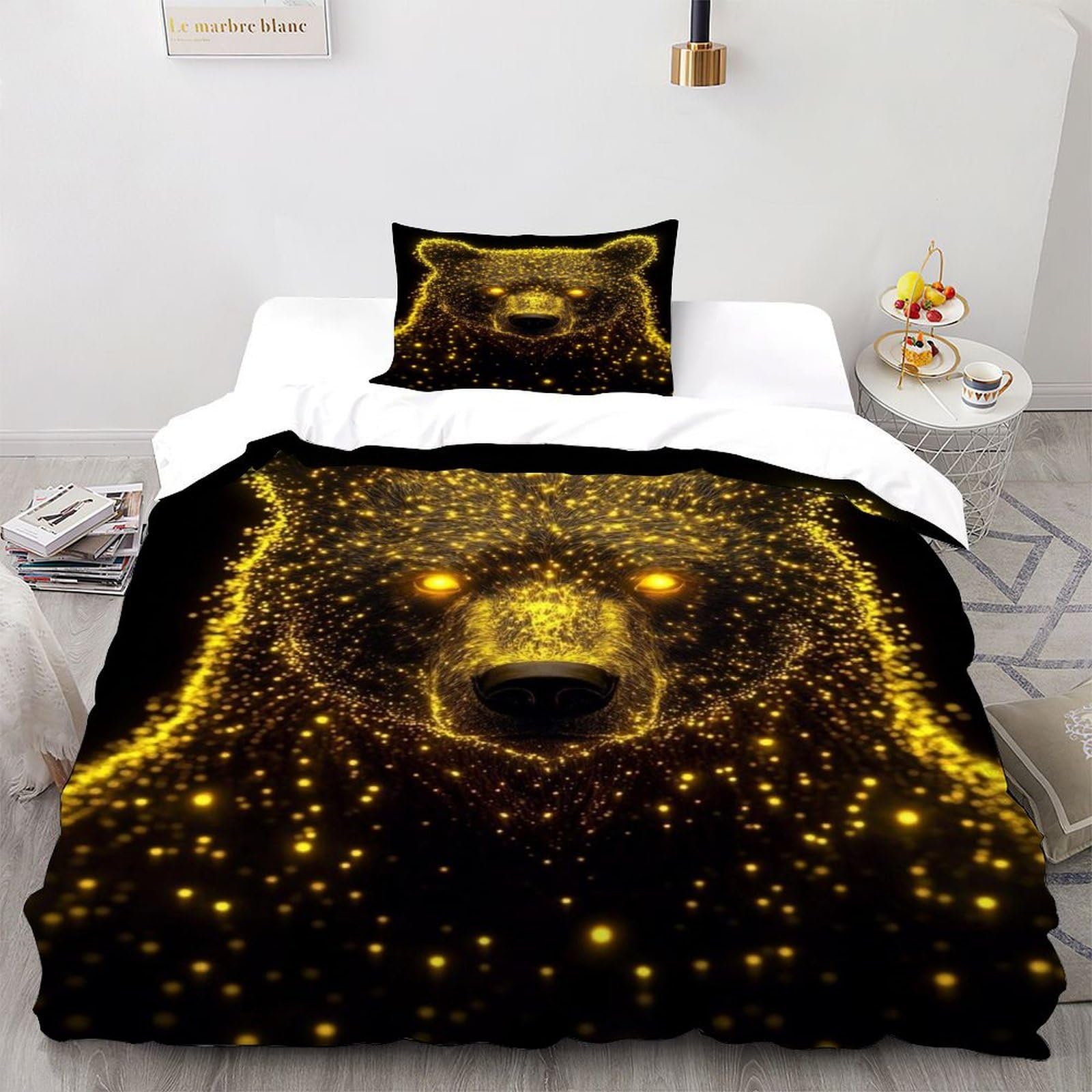 Parure de couette animal ours microfibre housse de couette single 135x200cm enfant