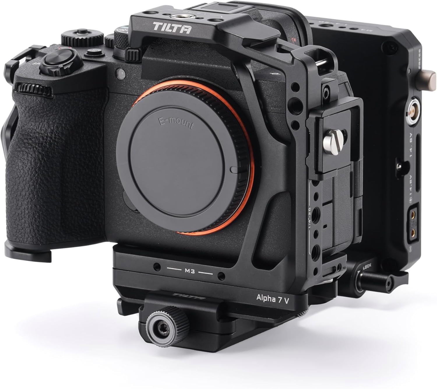 Tilta Camera Cage Power Kit for Alpha 7V, A7V, A7IV, A7R V | V-Mount Battery Plate | PD USB-C, P-Tap & 2-Pin LEMO Outputs | ARCA Baseplate, Cold Shoe, 1/4"-20 & 3/8"-16 Mounting Threads | Black