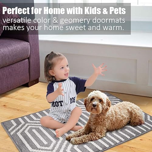 Vista 8 de Tapete para interiores de 32 x 48 pulgadas, tapete absorbente para puerta delantera y trasera, parte trasera de goma, antideslizante, atrapador