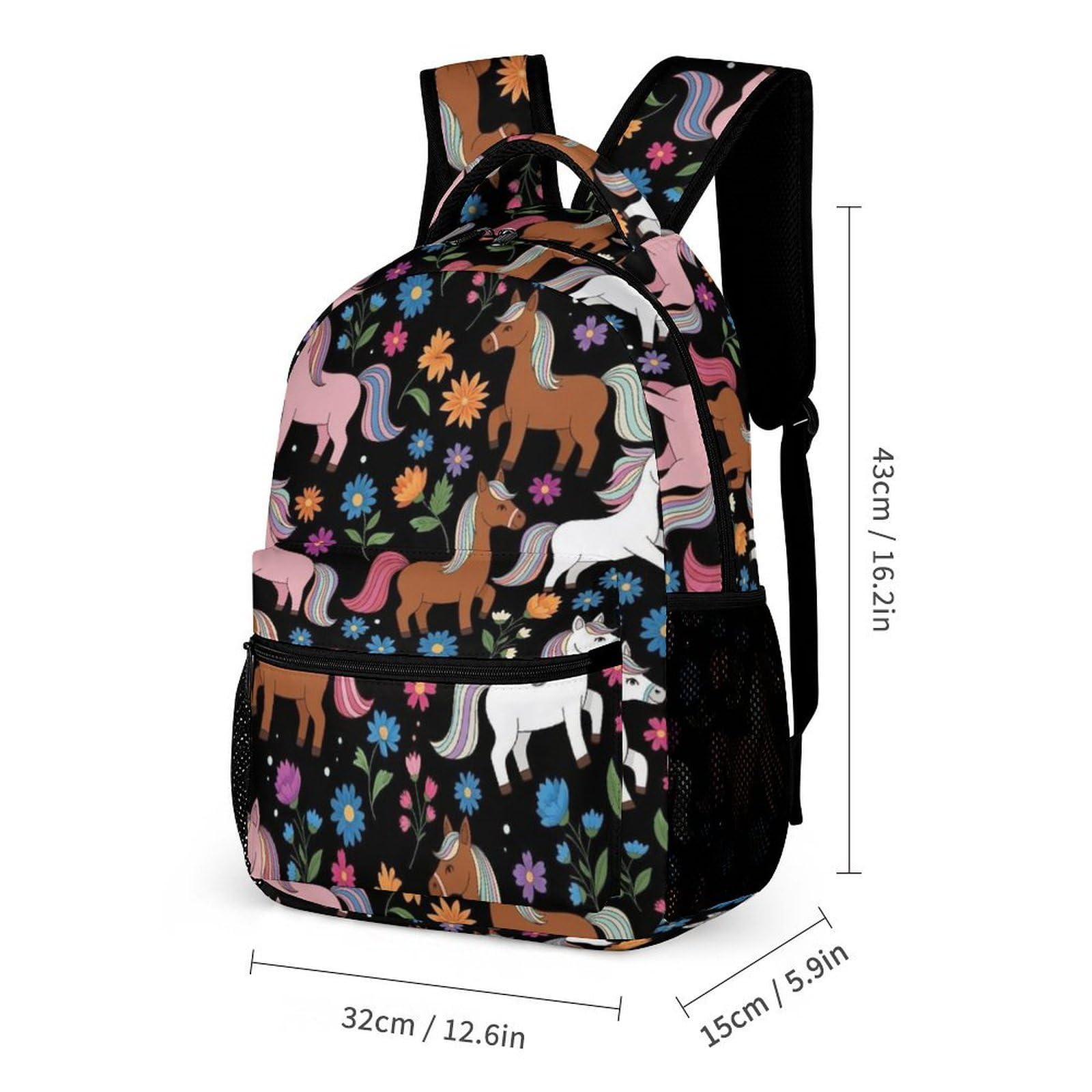 Conjunto de mochila de viaje con bolsas para el almuerzo y neceser. Mochila con forma de caballo y flores. Caja de almacenamiento para libros.