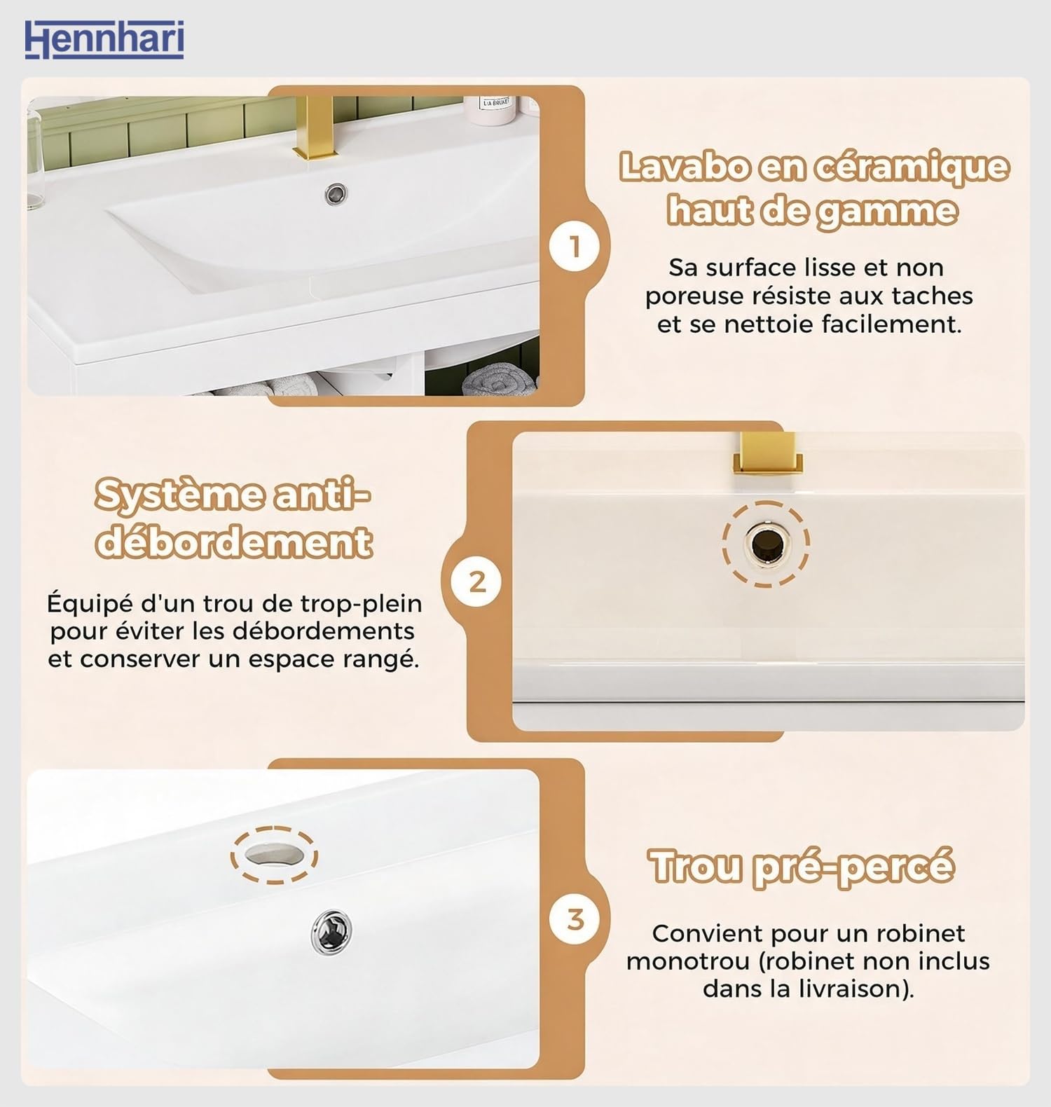 Meuble de Salle de Bain Suspendu avec Vasque en céramique, éclairage LED Intelligent, tiroirs à Fermeture Douce, Rangement Mural Moderne (Blanc)