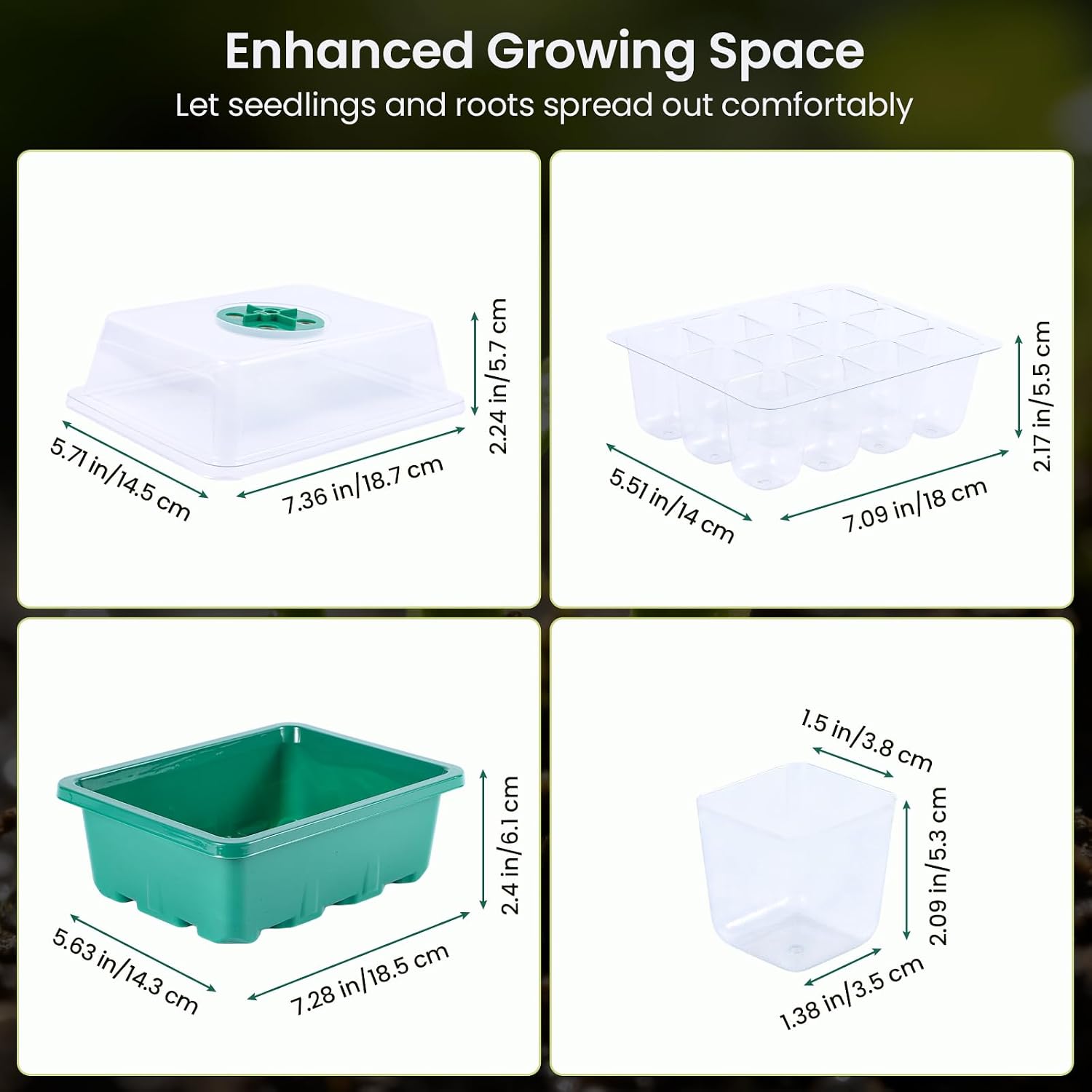 5 Pack Seed Starter Kit with Grow Lights & 3.9" Humidity Domes, 72 Cells Indoor Germination Trays, Full Spectrum Adjustable LED, Reusable Plant Starter System for Year-Round Gardening