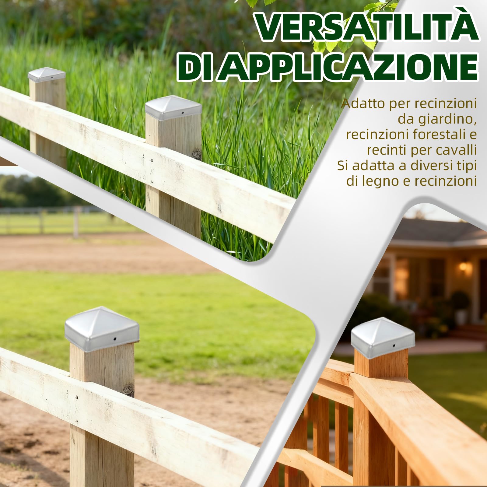 Cappucci per Pali da Recinzione in Acciaio Inox, Forma Piramidale, Set da 10 Pezzi(10 x 10 cm)
