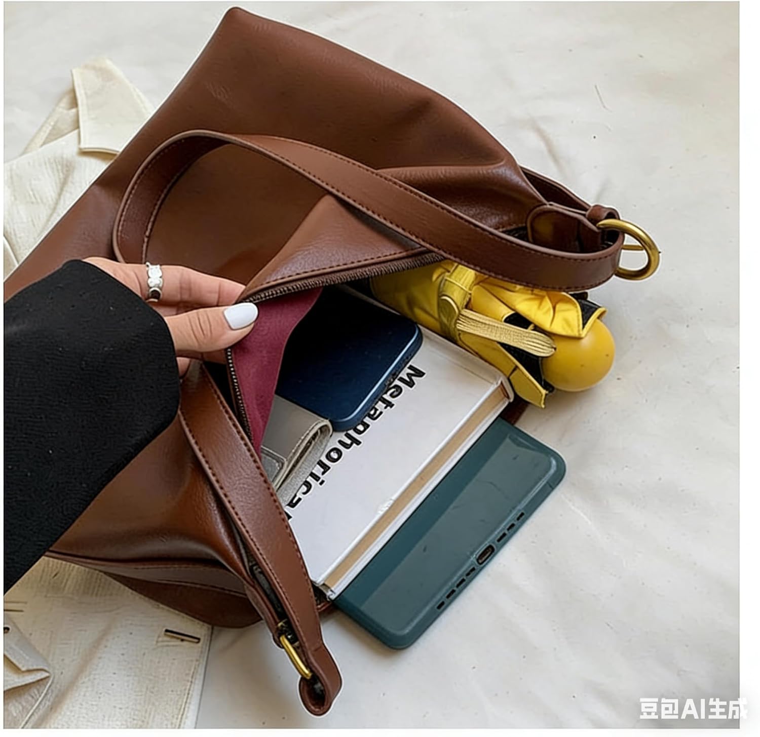 Large Faux Leather Tote Bag for Women, 14.2" Laptop Shoulder Bag Crossbody Handbag Zip Top Work Travel Commute