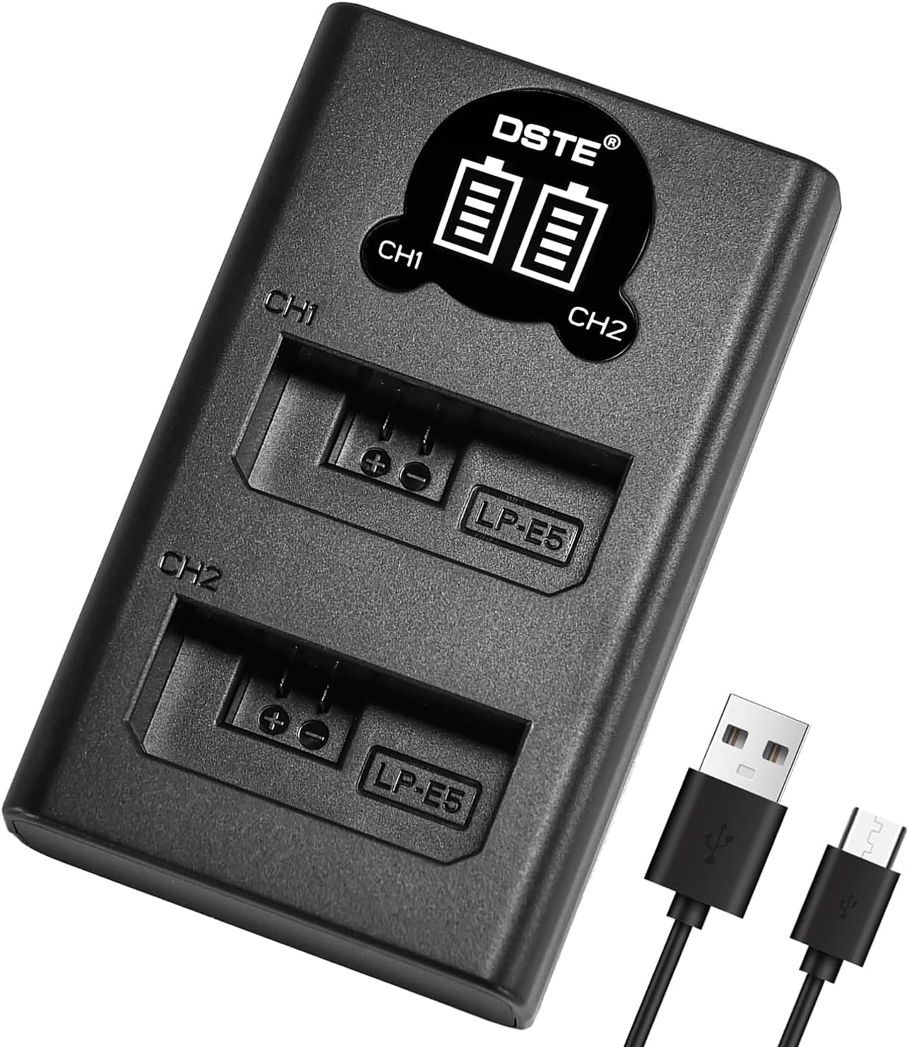 DSTE LP-E5 Battery Charger, Dual LCD Charger Compatible with Canon EOS 1000D, 500D, 450D, Rebel T1i, XS, XSi, Kiss F, Kiss X2, X3