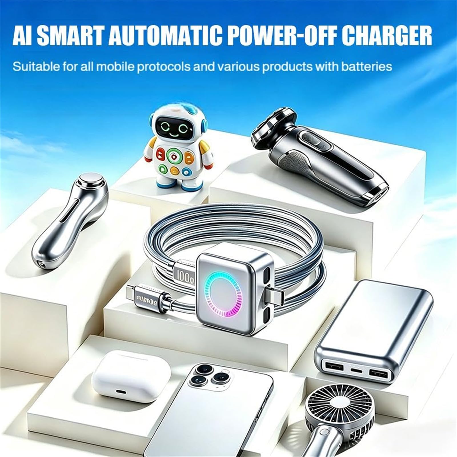 Adattatore di ricarica intelligente con spegnimento automatico, adattatore di ricarica rapida con spegnimento automatico e interruttore fisico di spegnimento per smartphone e tablet (2pcs)