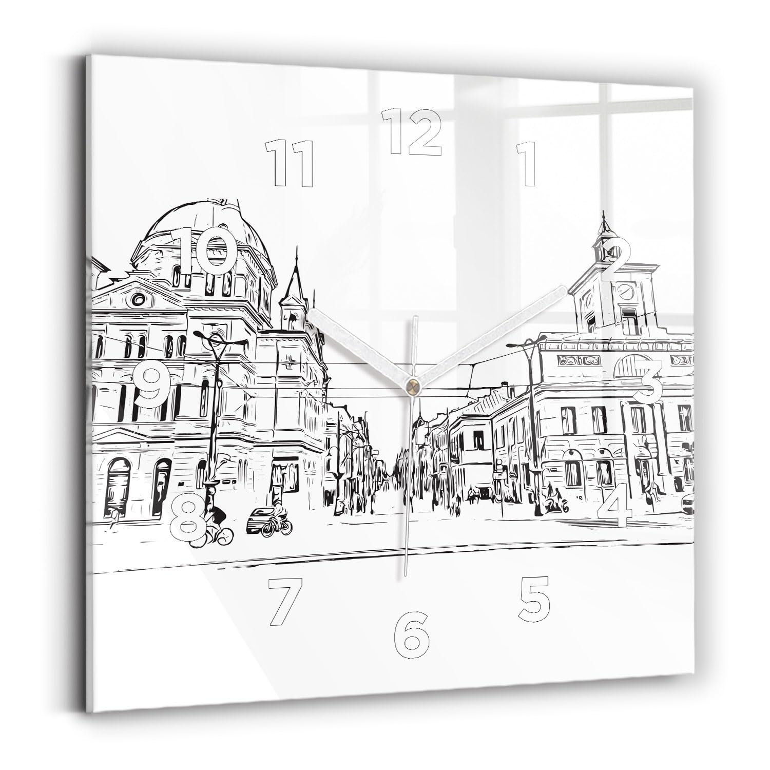Horloge carrée de qualité supérieure Wallfluent 30x30 cm avec illustration d'art de Poznań