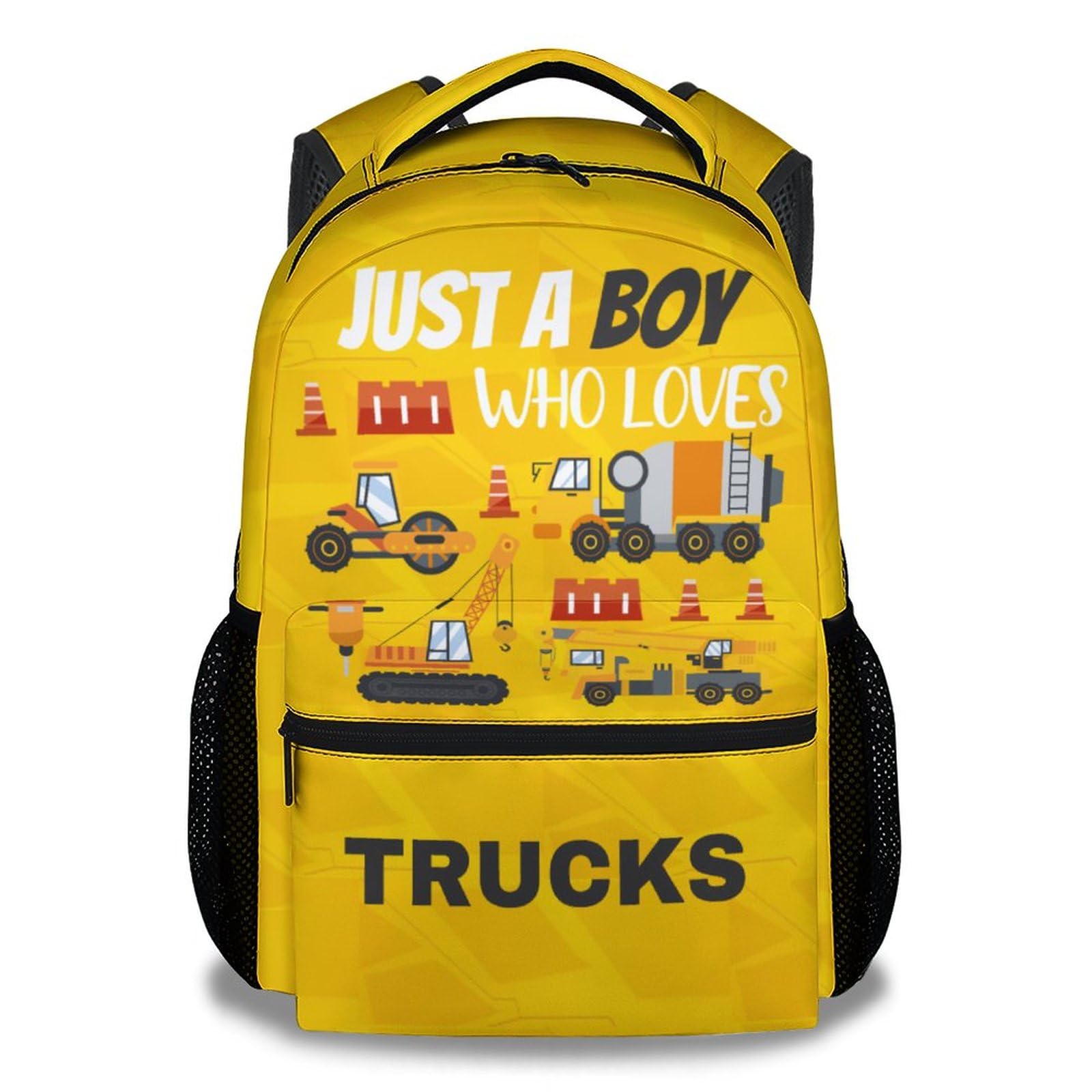 KNOWPHST School Backpack for Boys - 17 Inch Large Capacity Aesthetic Construction Kid Backpack - Yellow Durable Truck Bookbag for School, Travel and