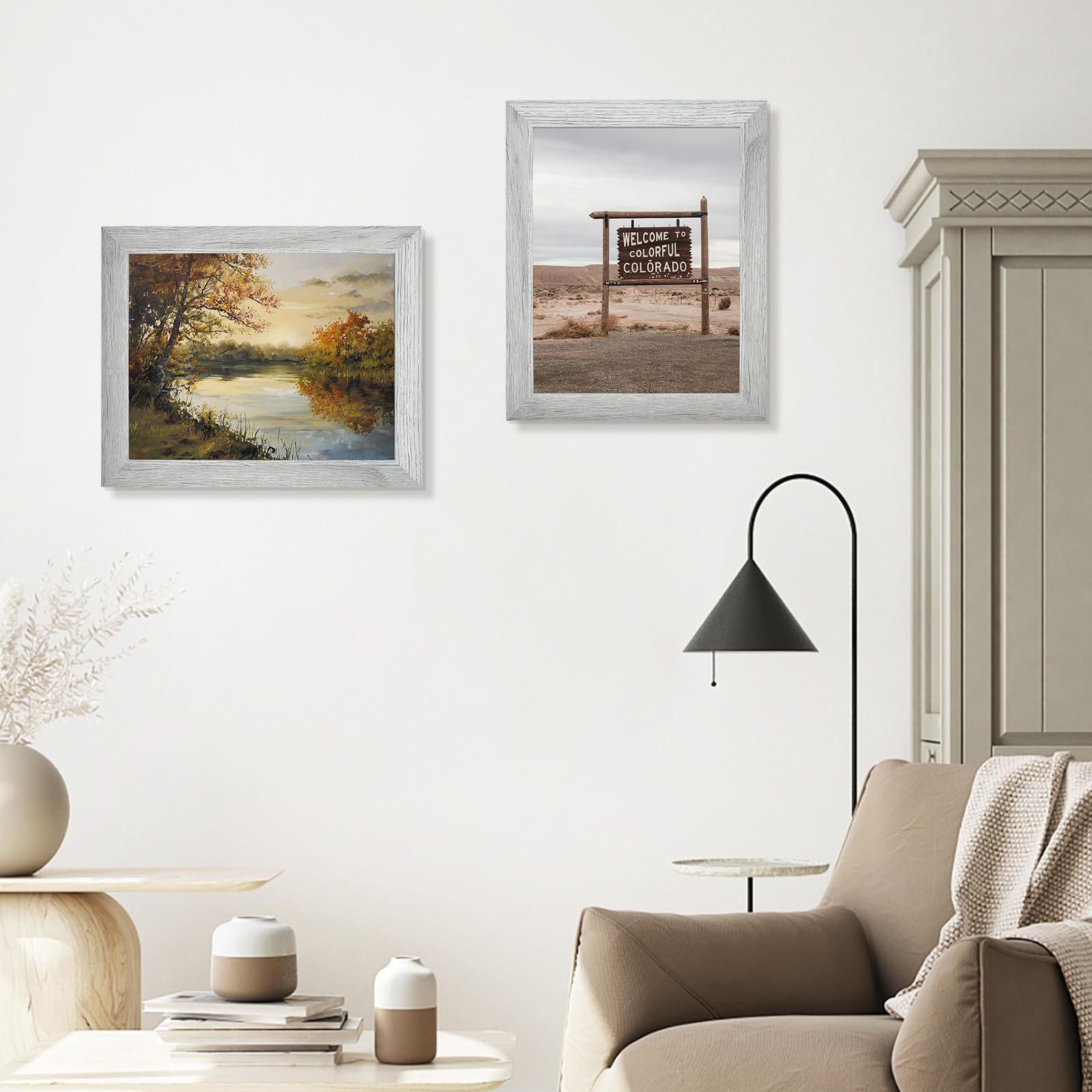 Golden State Art, Zestaw 2, ramka na zdjęcia 11 x 14 - szerokie formowanie - styl słoi drewna - wieszaki z tyłu do ekspozycji na ścianę - idealne na zdjęcia dziecka, wesela, portrety (szary)