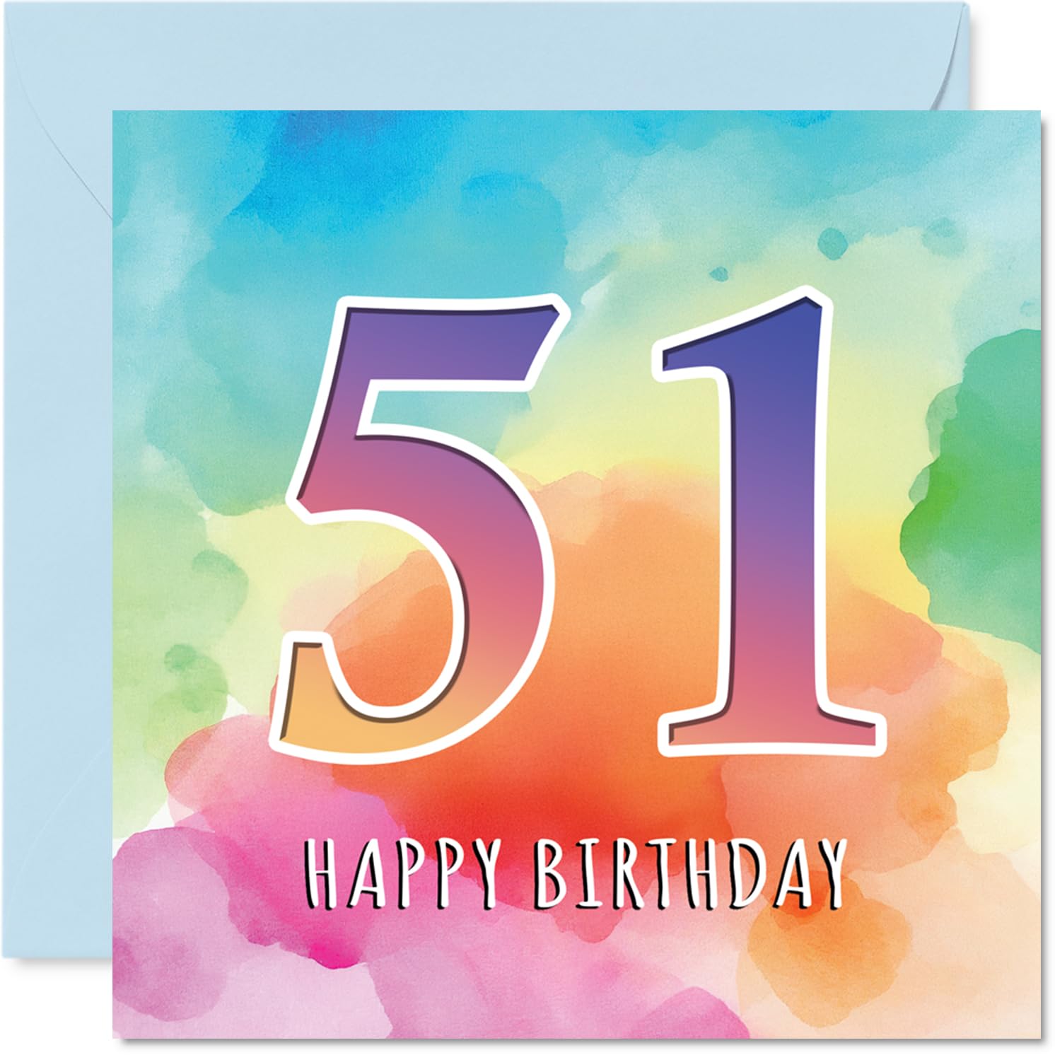 Stuff4 51st Birthday Card for Women and Men, Colourful Watercolour Age Design