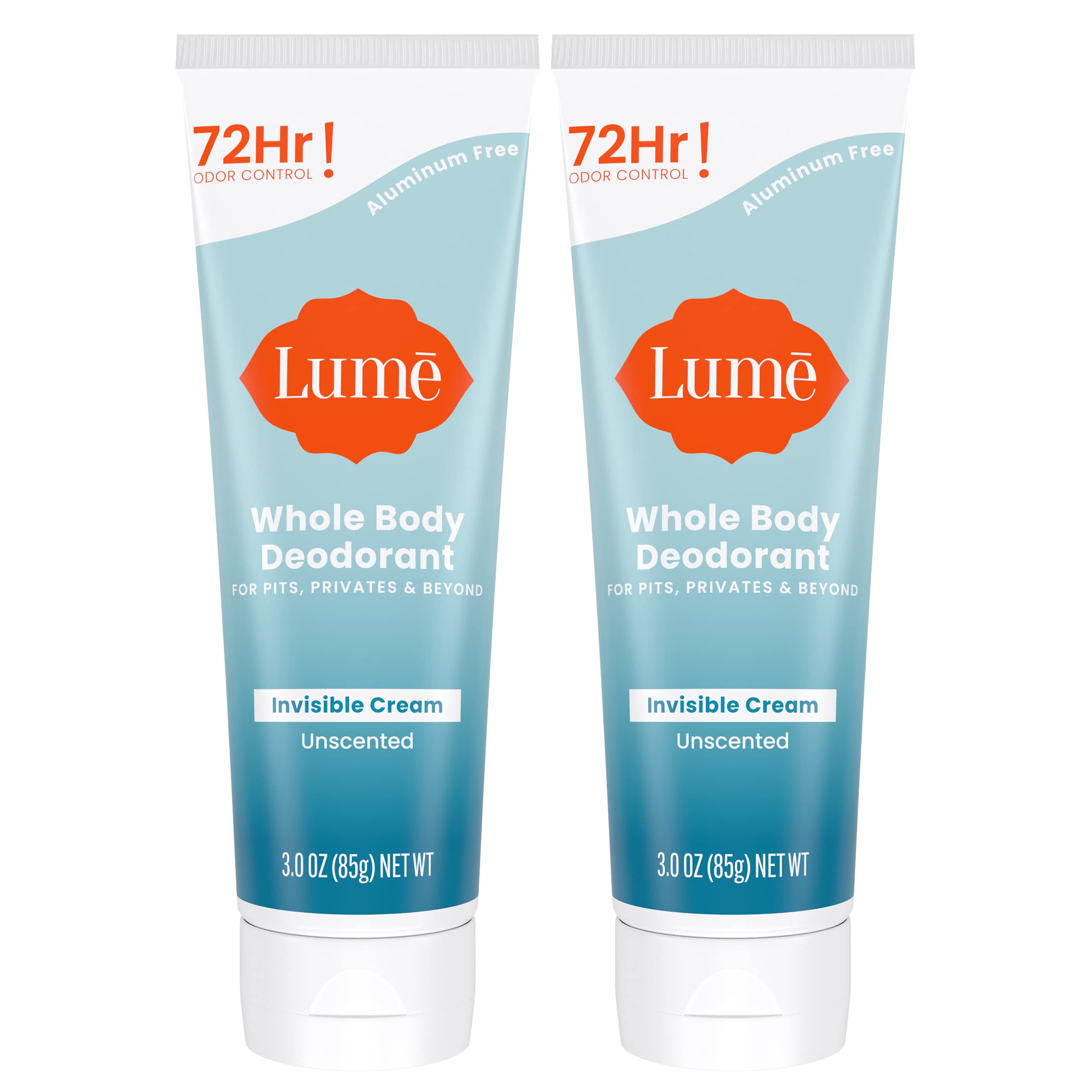 Lume Whole Body Deodorant - Invisible Cream Tube - 72 Hour Odor Control - Aluminum Free, Baking Soda Free, Skin Safe - 3.0 ounce (Pack of 2) (Unscented)Lume Whole Body Deodorant - Invisible Crea…