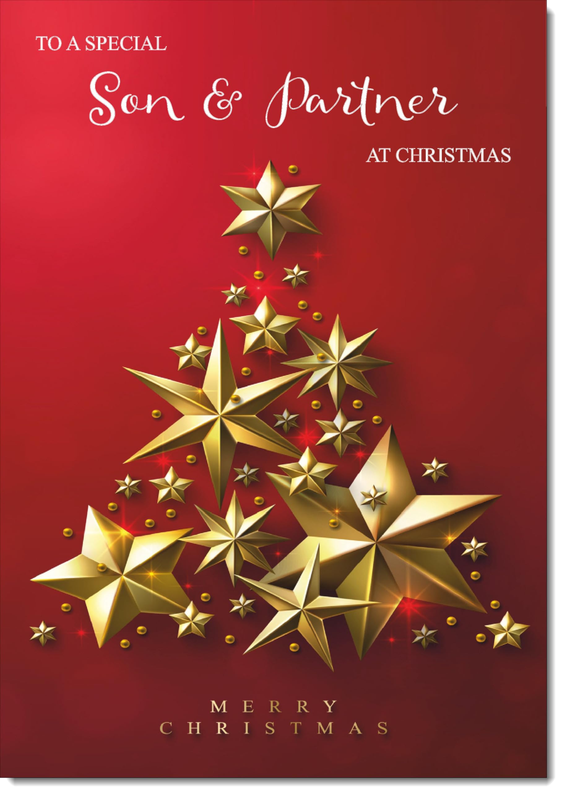 doodlecards Son and Partner Christmas Card Gold Star Christmas Tree Large A4 Size Christmas Card for Son & Partner with Plain Envelope